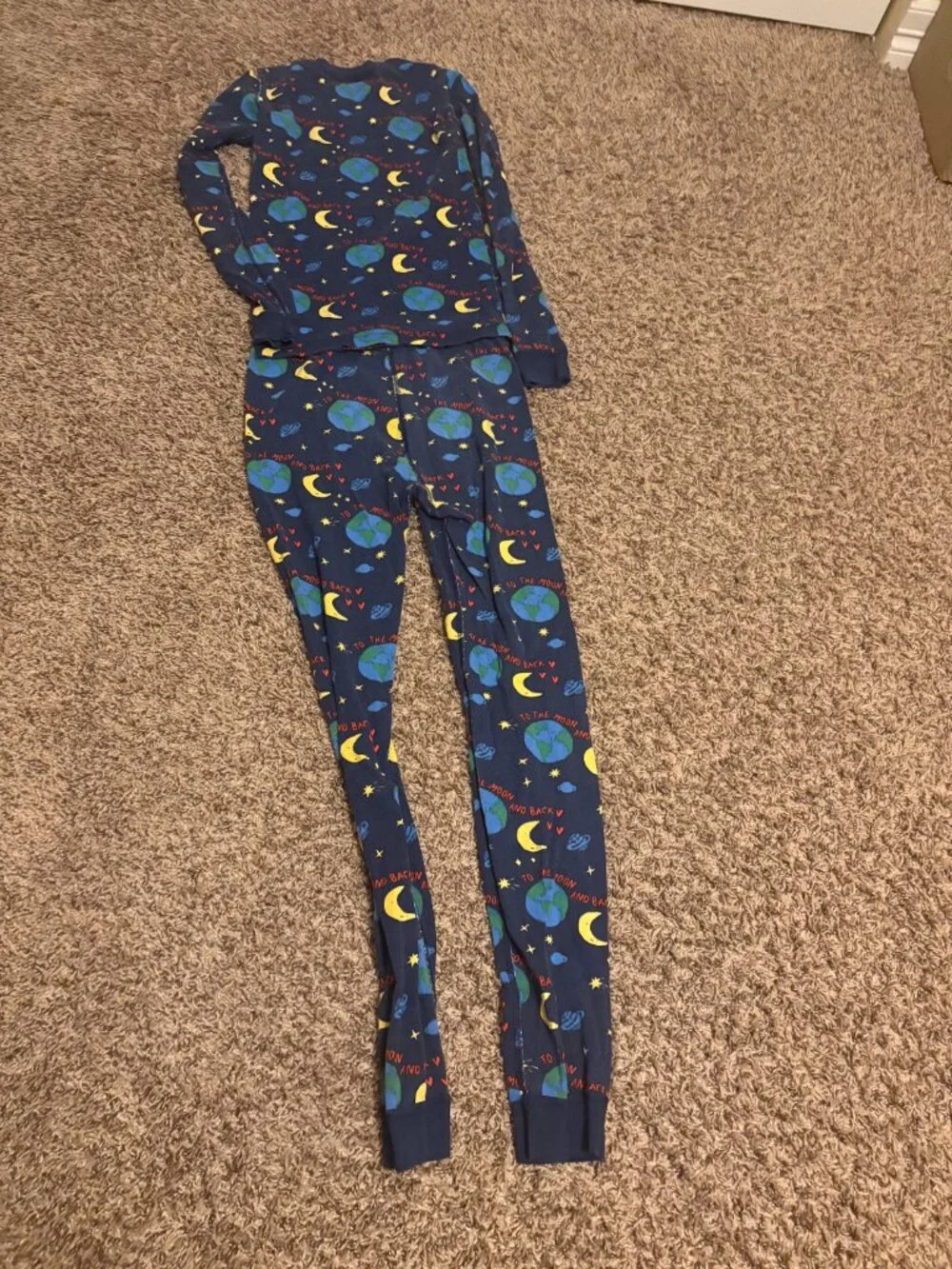 Hanna Andersson Long John Pajamas 160 CM 14 To The Moon Print Organic Cotton